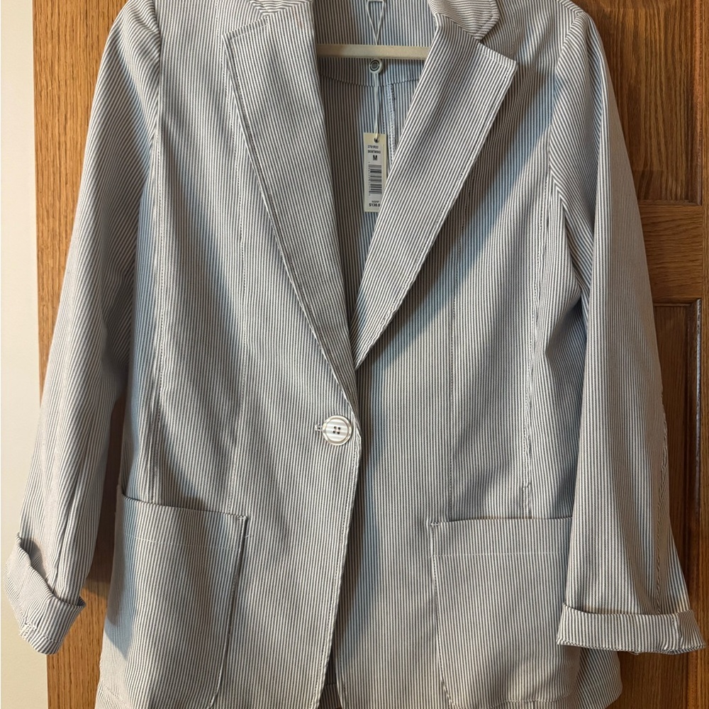 Light Blue Pinstripe Women's Blazer Jacket
